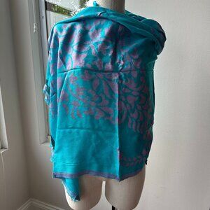 Soul Journey Cyan Blue Pink Purple 100% Modal Scarf Wrap Shawl Hand Stitched